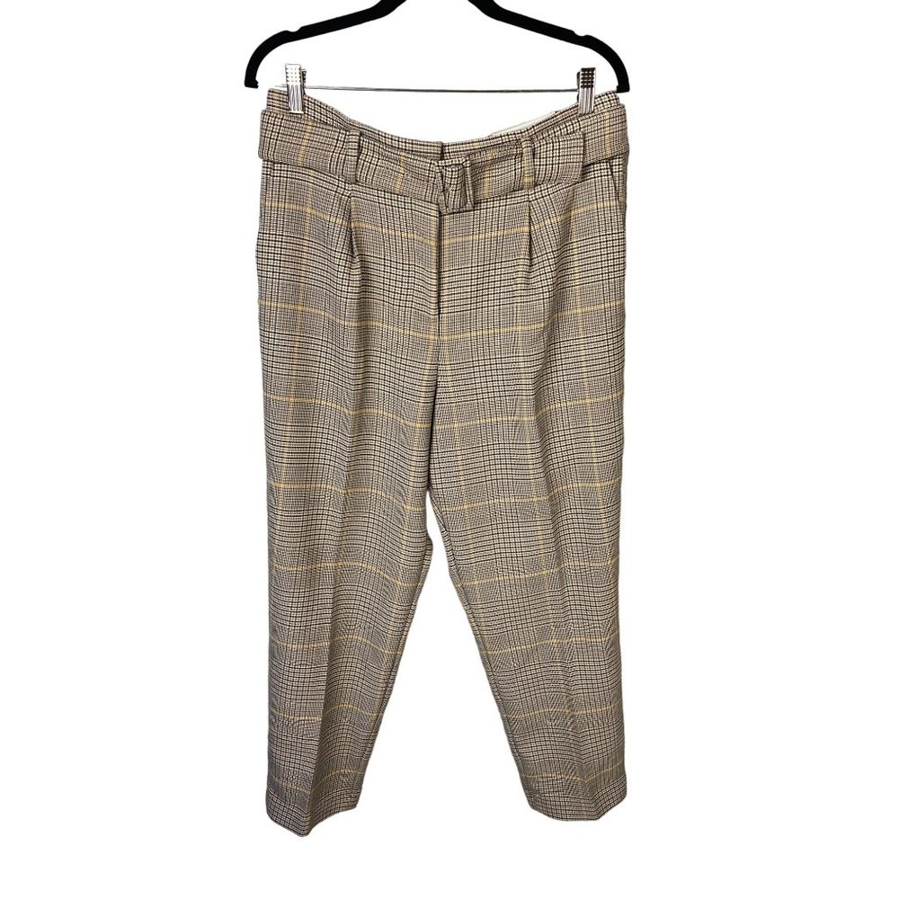 Ann Taylor Pants Belted Taper Hi Rise Ankle Pleated Houndstooth Womens Size 10